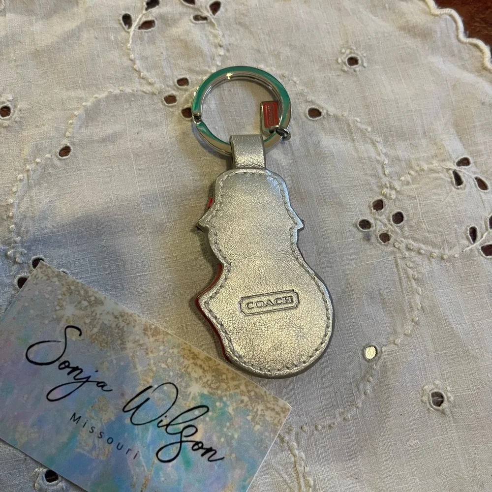 COACH 92200~SNOWMAN LEATHER KEY CHAIN-FOB~SIGNATURE RED - Picture 2 of 2